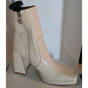 Princess Polly Off White Croc Style High Heel Platform Womens Boots 8 Very Nice